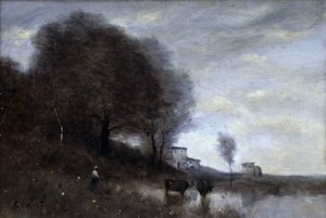Country landscape by Jean Baptiste Camille Corot