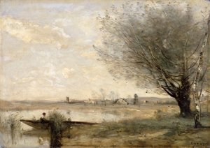 Fisherman Moored at a Bank by Jean Baptiste Camille Corot