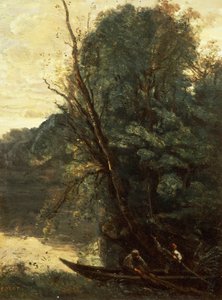 Fishing with nets, evening by Jean Baptiste Camille Corot