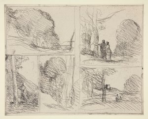 Five Sketches: The Garden of Pericles by Jean Baptiste Camille Corot