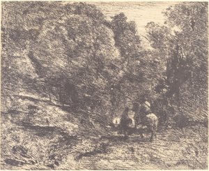 Horseman and Vagabond in the Forest by Jean Baptiste Camille Corot