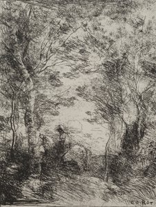 Horseman in the Woods, Original Impression 1854, Printed in 1921 by Jean Baptiste Camille Corot