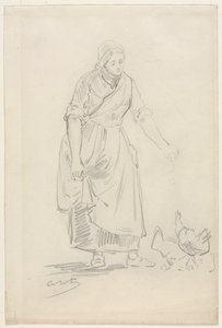 Peasant Girl Feeding Chickens by Jean Baptiste Camille Corot