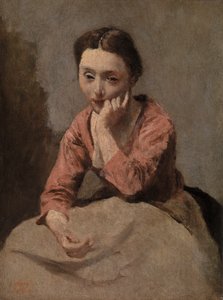 Pensive Young Woman by Jean Baptiste Camille Corot