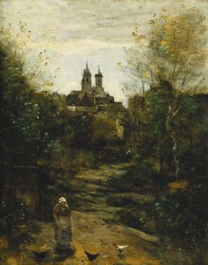 The Way to Church (detail) by Jean Baptiste Camille Corot