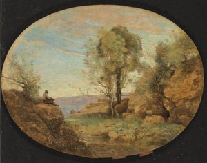 Shepherd Overlooking a Rocky Gorge, 1859 by Jean Baptiste Camille Corot