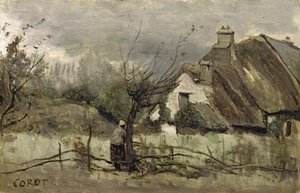 Thatched Cottage in Picardie by Jean Baptiste Camille Corot