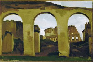 The Colosseum, seen across the Arcades of the Basilica Saint Constantin, Rome by Jean Baptiste Camille Corot