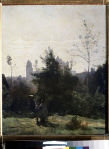 View of the Pierrefonds Castle in Oise by Jean Baptiste Camille Corot