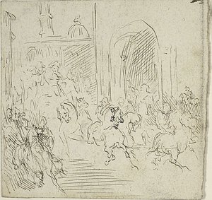 Equestrian Scene in a City by Jean Baptiste Carpeaux