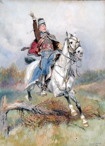 A French Cavalryman on Horseback by Jean Baptiste Edouard Detaille