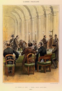 Types and uniforms of the French Army of Captain Jules Richard, illustrated by Edouard Detaille (1848-1912): The draw in Paris, Salle Saint Jean in 1887, Private Collection by Jean Baptiste Edouard Detaille