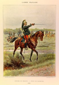 Types and uniforms of the French Army of Captain Jules Richard, illustrated by Edouard Detaille (1848-1912): Officer of Dragons in maneuver suit in 1885, Private Collection by Jean Baptiste Edouard Detaille