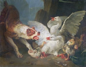 A Dog Attacking Geese
