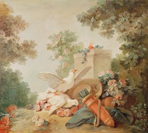 Salon of the Print-maker Gilles Demarteau, Above the Door: Doves, a Quiver and a Straw Hat