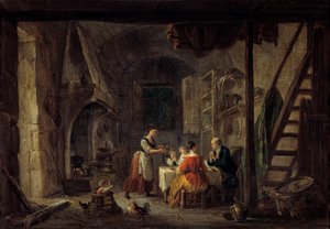 The Benedicite Scene of meal in a family of peasants, the prayer by Jean Baptiste Lallemand