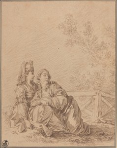 Two Russians Seated in Landscape by Jean Baptiste Le Prince