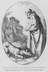 The Wolf of Gubbio at the Feet of St Francis of Assisi by Jean Baptiste Marie (after) Pierre