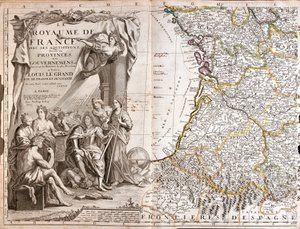 Map of Guyenne and Gascony, with a portrait of Louis XIV surrounded by allegorical characters by Jean Baptiste Nolin