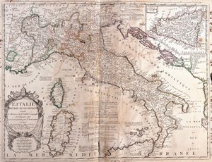Map of Italy, with Corsica, Sardinia and Sicily by Jean Baptiste Nolin