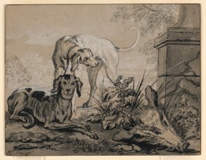 After the Hunt: Two Hounds beside a Boar