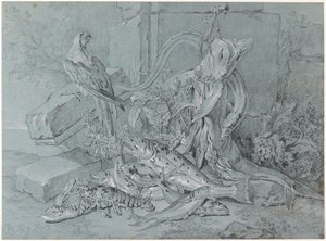 Still Life with Fish and Parrot by Jean Baptiste Oudry