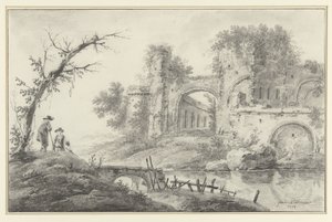 Ruins by a River with Two Countrymen by Jean Baptiste Pillement