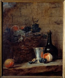 Basket of White and Black Grapes, Silver Cup and Bottle by Jean Baptiste Simeon Chardin