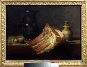Kitchen Table and Utensils with a Sheep Square by Jean Baptiste Simeon Chardin