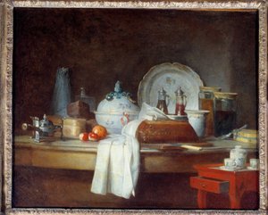 The Office table or the Debris from a lunch. Painting by Jean Baptiste Simeon Chardin. 1763. Louvre Museum, Paris by Jean Baptiste Simeon Chardin