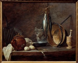 Menu of Lean and Kitchen Utensils. Still Life by Jean Baptiste Simeon Chardin