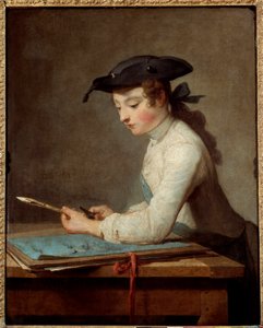 Young Cartoonist Carving His Pencil by Jean Baptiste Simeon Chardin