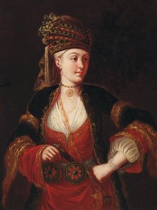 A Lady, Three-Quarter Length, in Oriental Costume by Jean Baptiste Vanmour