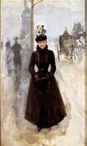 Parisienne on the Boulevard or Woman with Muff by Jean Beraud