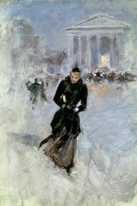 Young Elegant Woman at the Boa in the Rue Royale in Paris by Jean Beraud