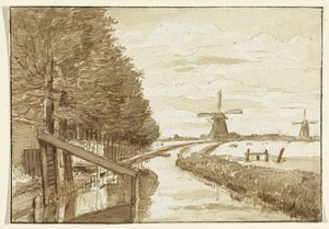 Landscape with a Canal and Two Windmills by Jean Bernard