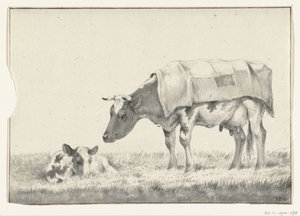 Standing Cow Facing Left with Lying Calf by Jean Bernard