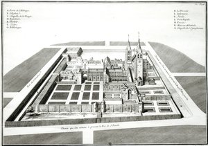 View of the Abbey of Saint-Germain-des-Pres before 1640, engraved by Antoine Herisset by Jean Chaufourier