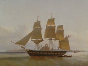 Three Masted Boat in the Port of Le Havre, 1846 by Jean Dominique Drouin
