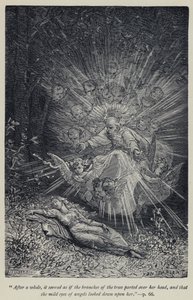 After a while, it seemed as if the branches of the trees parted over her head, and that the mild eyes of angels looked down upon her by Jean Edouard Dargent