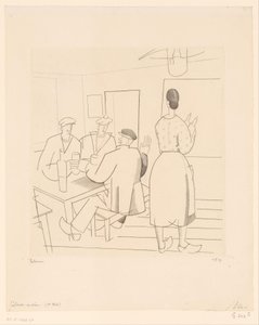 Café Interior with Customers and Waitress by Jean Emile Laboureur (signed by artist)