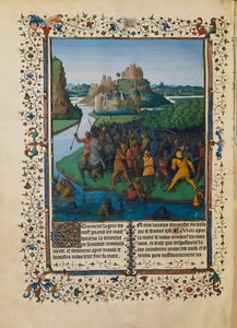 Battle of the Maccabees against Bacchides, miniature Ms fr 247 folio 270 by Jean Fouquet