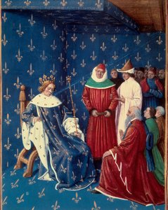 Charles V received the ambassadors of Charles IV, emperor of the Holy Germanic Empire in 1377 by Jean Fouquet