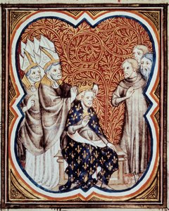 The horn of King Louis VI called the Fat (1081-1137). Miniature taken from Les grandes chroniques de France by Jean Fouquet (1420-1481) by Jean Fouquet