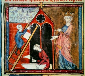 Louis VI le Gros (1081 - 1137) Supervising the Construction of a Building (Miniature in 