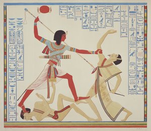 Fresco from Ibsambul Depicting a King Trampling on a Defeated Enemy and Piercing Another Foe with a Lance