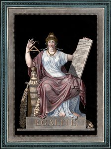 Equality - engraving by Jean Francois Janinet - Allegory of Equality holding the Declaration of Human Rights. 1793