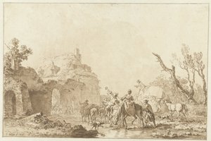 Travelers by a Gate by Jean Francois Janinet