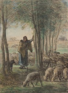 A Shepherdess and Her Flock in the Shade of Trees by Jean Francois Millet