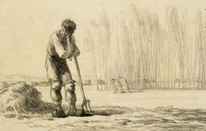 Peasant Leaning on a Pitchfork by Jean Francois Millet